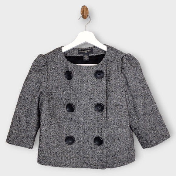 Banana Republic Blazer Women's XS Gray Tweed 3/4 Sleeve Office Corpcore Jacket - Picture 1 of 9